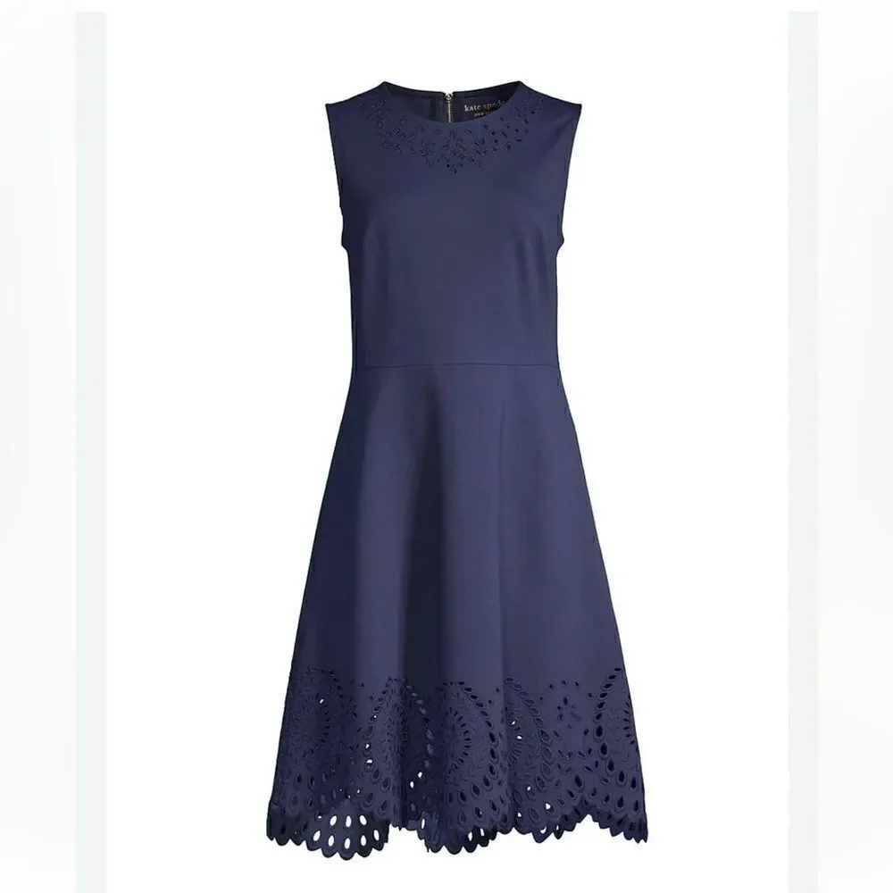 Kate Spade ♠️ New York cutwork ponte sleeveless dress in SQUID INK NWT $248